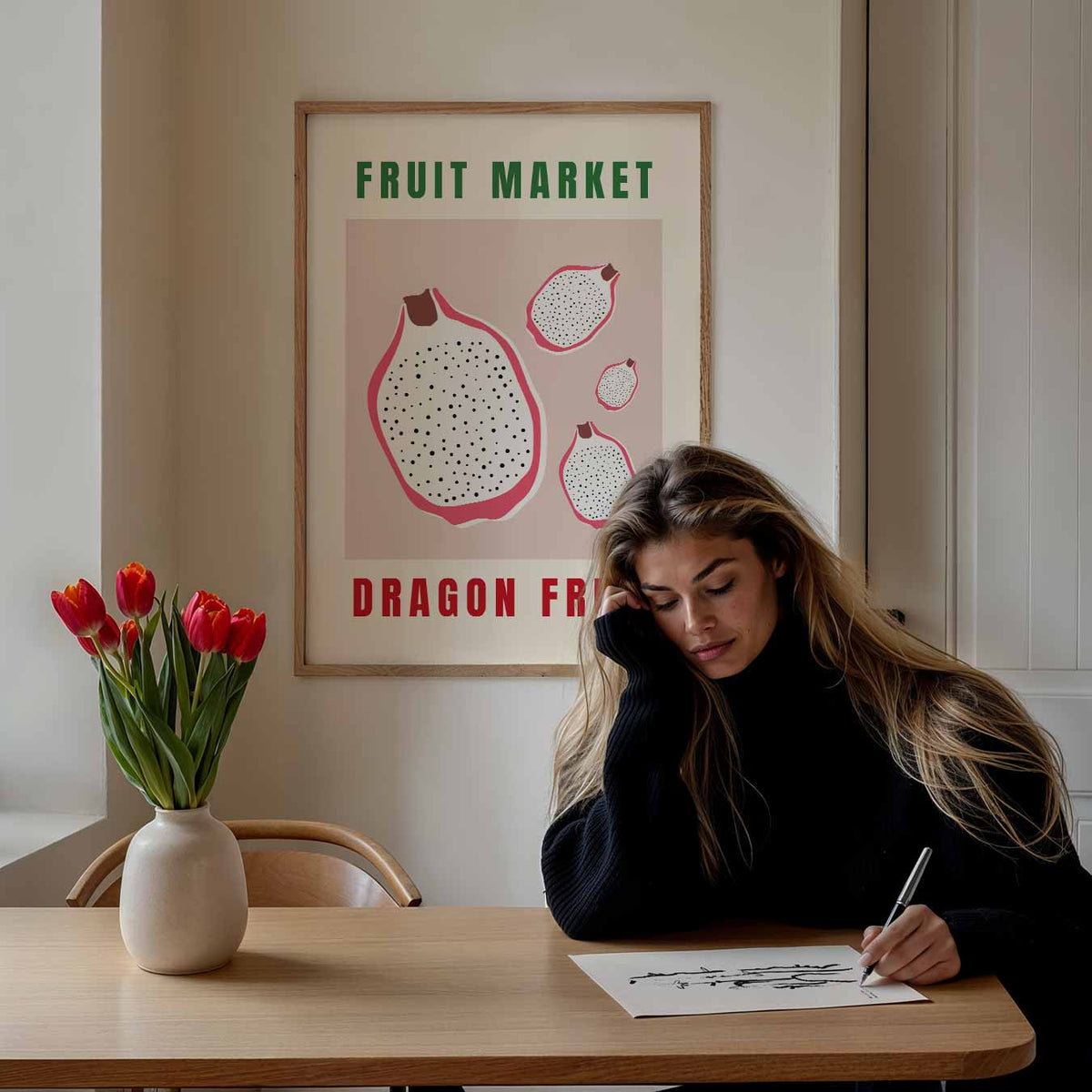 Tropische Vibes Dragon Fruit – keuken poster als sfeervolle staande wanddecoratie