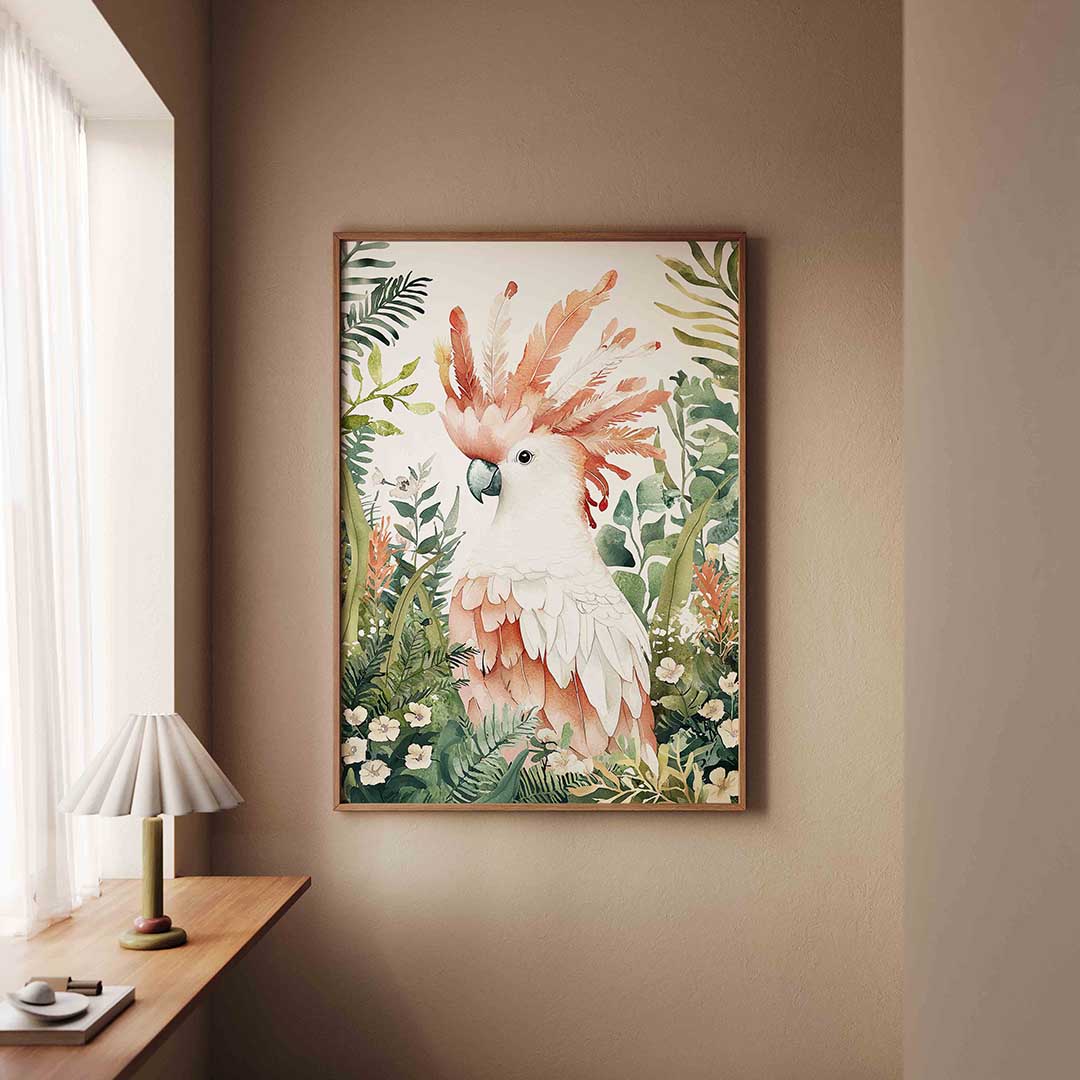 Papegaai in jungle – staande dieren wanddecoratie van WallArtistic