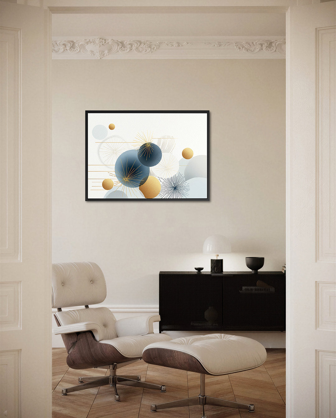 Geometrische cirkelcompositie – Blauwe – liggende wanddecoratie