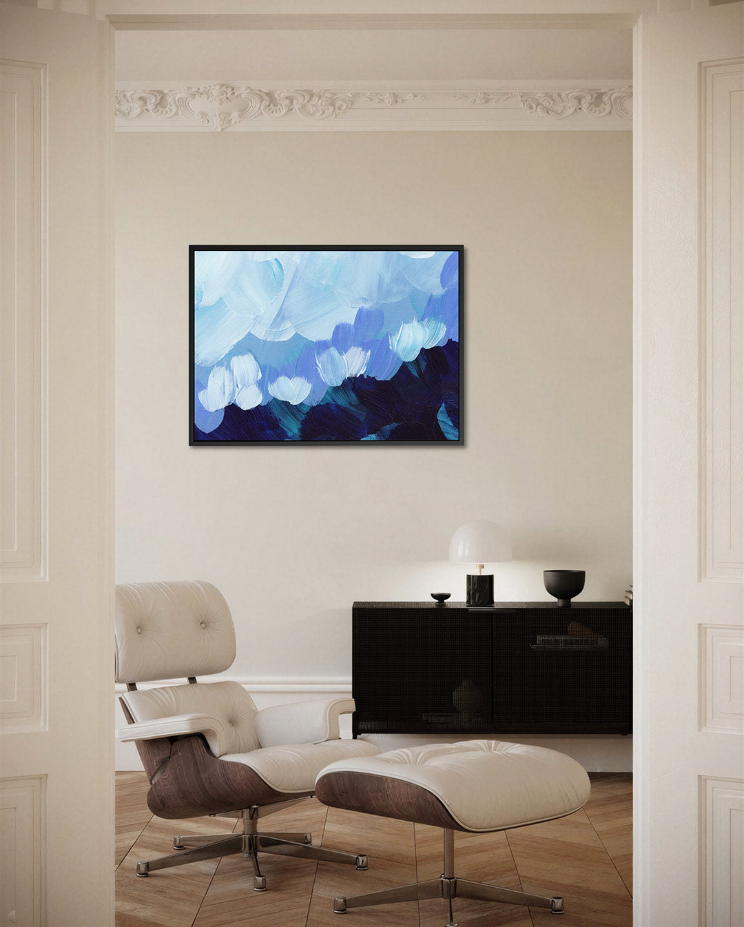 Dynamische blauwtinten – Blauw – liggende wanddecoratie