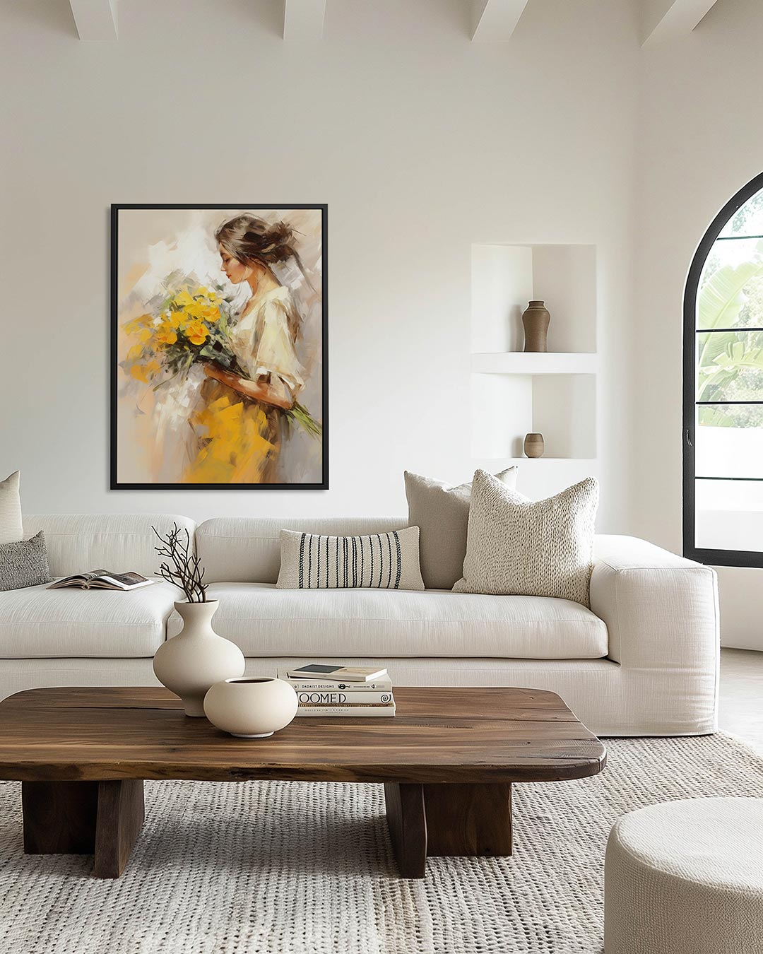 Dromerige bloemenportret – kunstwerk als stijlvolle wanddecoratie