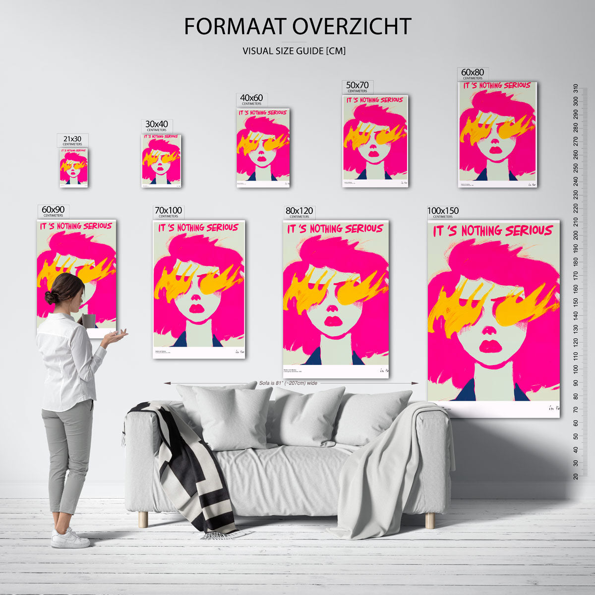 Portret met roze en geel – staande muurposter met Pop Art uitstraling