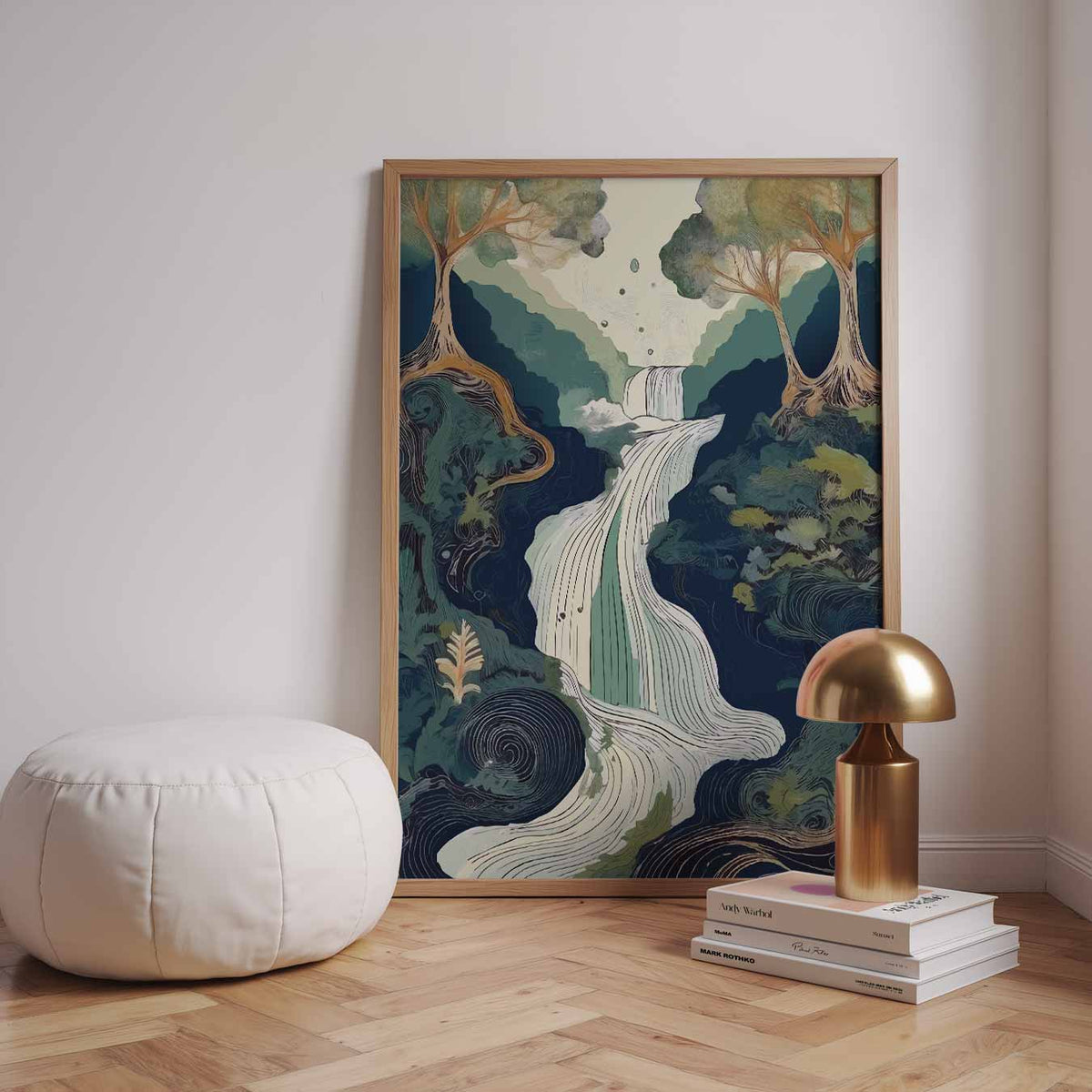 Dromerige Waterval – zomerse wandkunst als portret poster