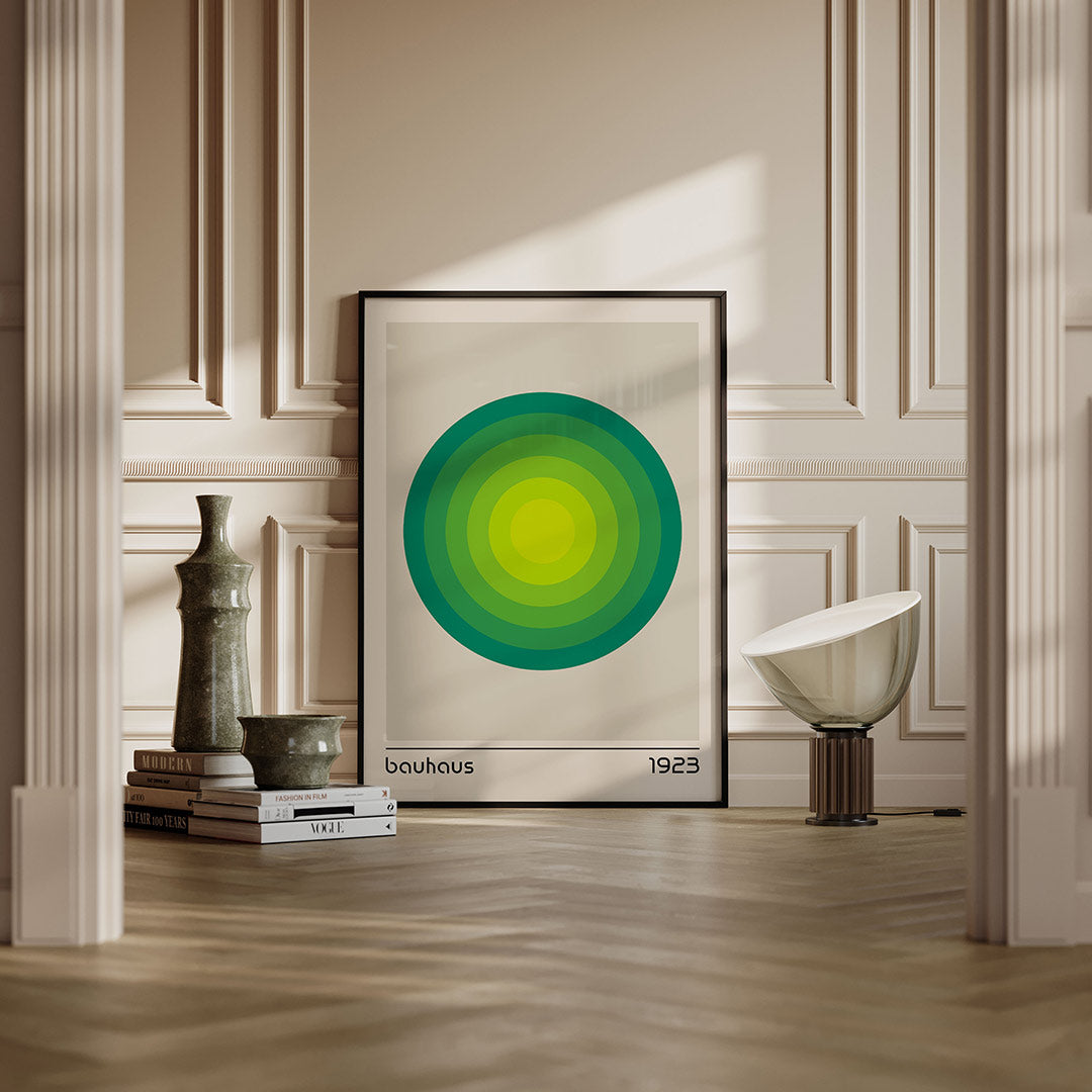 Cirkelvormen en kleur – moderne Bauhaus wandkunst als poster
