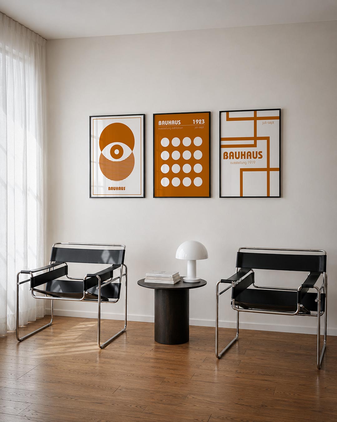 Cirkel en strepen driedelige posterset – deze posterset in drie delen toont een speelse compositie van cirkels en lijnen. De