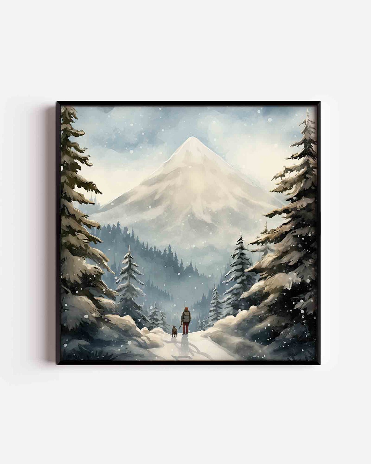 Winterlandschap met berg – kerst vierkante poster als wanddecoratie