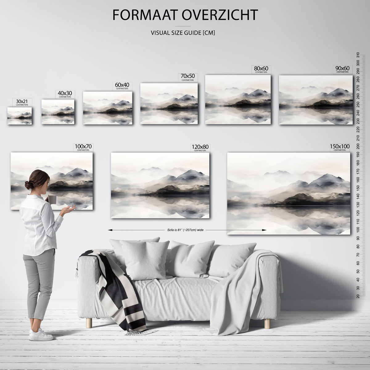 Berglandschap met reflectie – liggende muurposter met abstracte vormen
