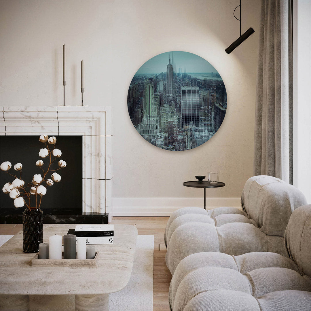 Stadspanorama – ronde fotografie wanddecoratie van WallArtistic