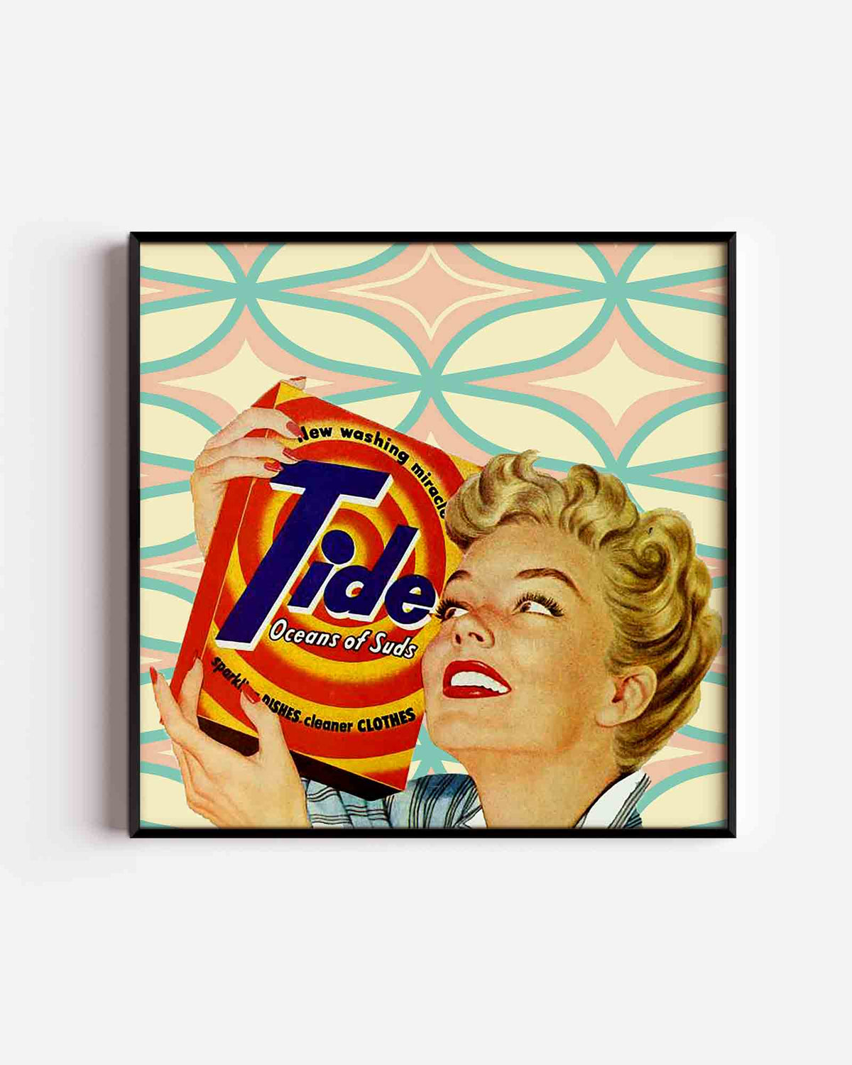 Vrouw met wasmiddel – Pop Art vierkante poster als wanddecoratie