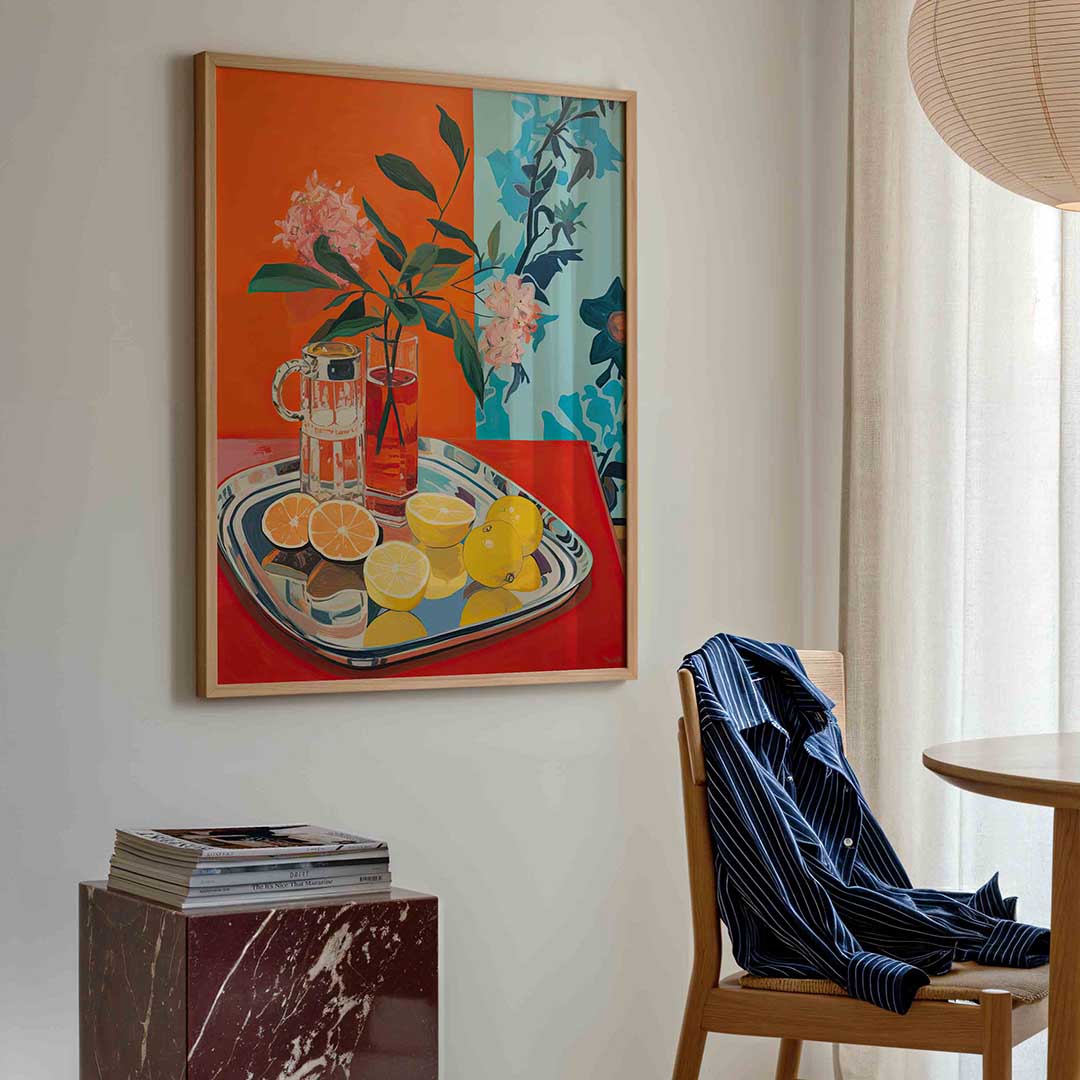 Citrus en bloemen – kleurrijke illustratie poster in staand formaat