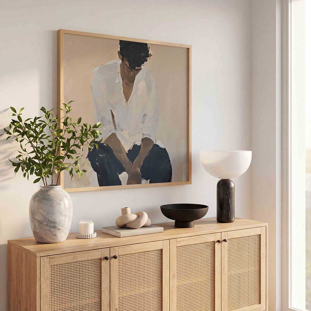 Zittende figuur – kunst en design poster in vierkant formaat