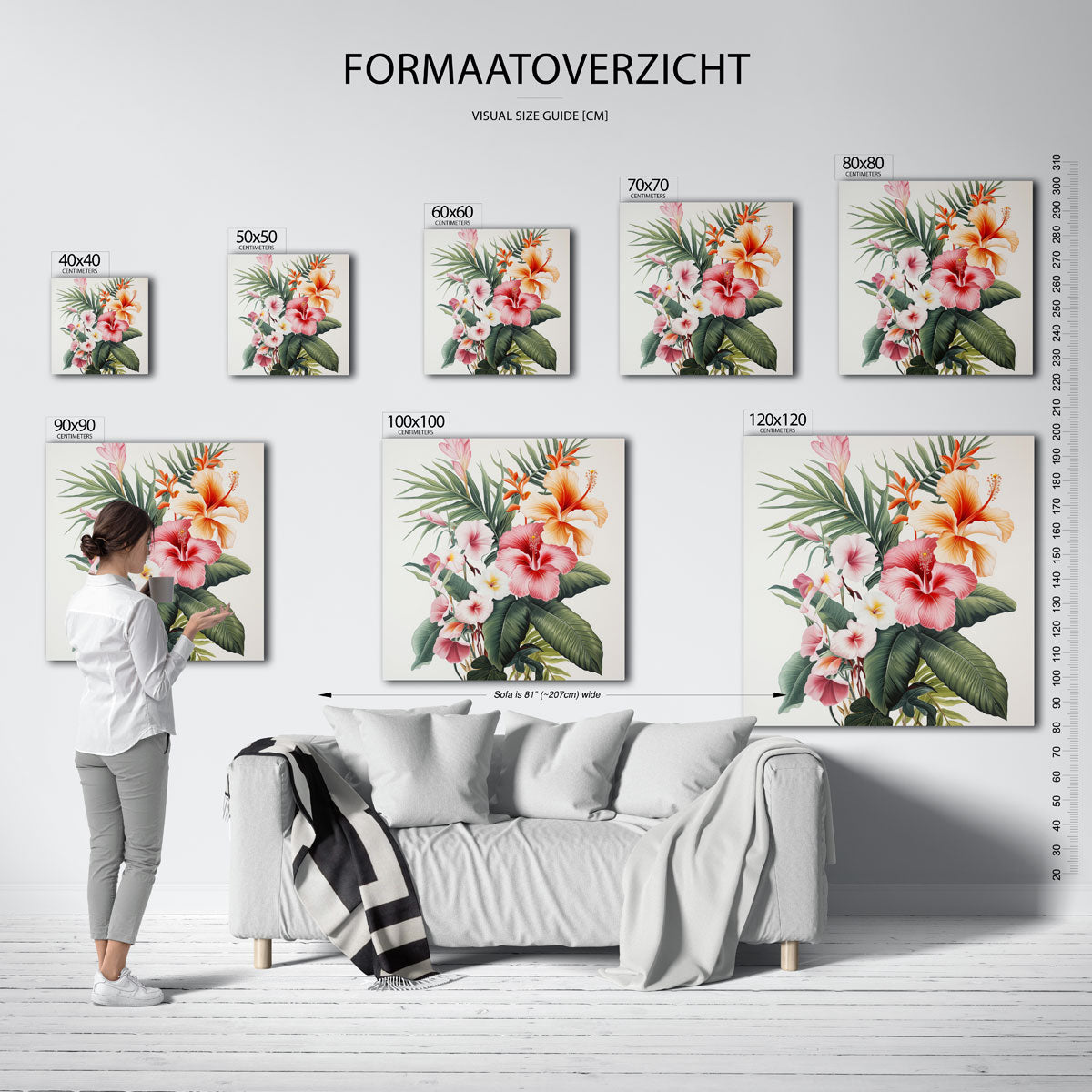 Bloemen en bladeren – vierkante jungle wanddecoratie van WallArtistic