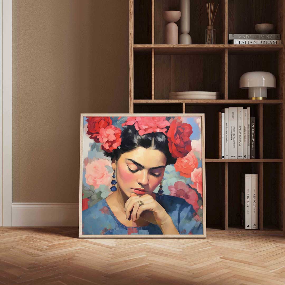 Vrouw met bloemen – portret poster in vierkant formaat