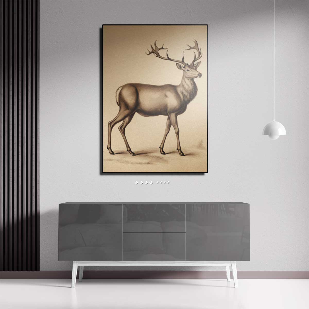 Elegante Hert in Potlood – staande wandkunst voor woonkamer of interieur