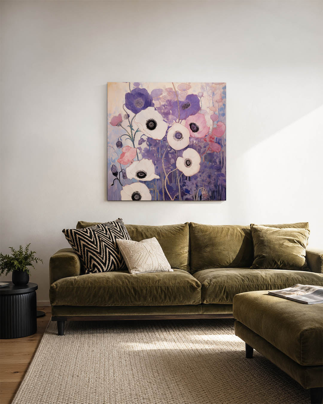 Bloemrijke harmonie kunstwerk – sfeerbeeld – dit kunstwerk toont een levendig samenspel van bloemen in zachte tinten. De