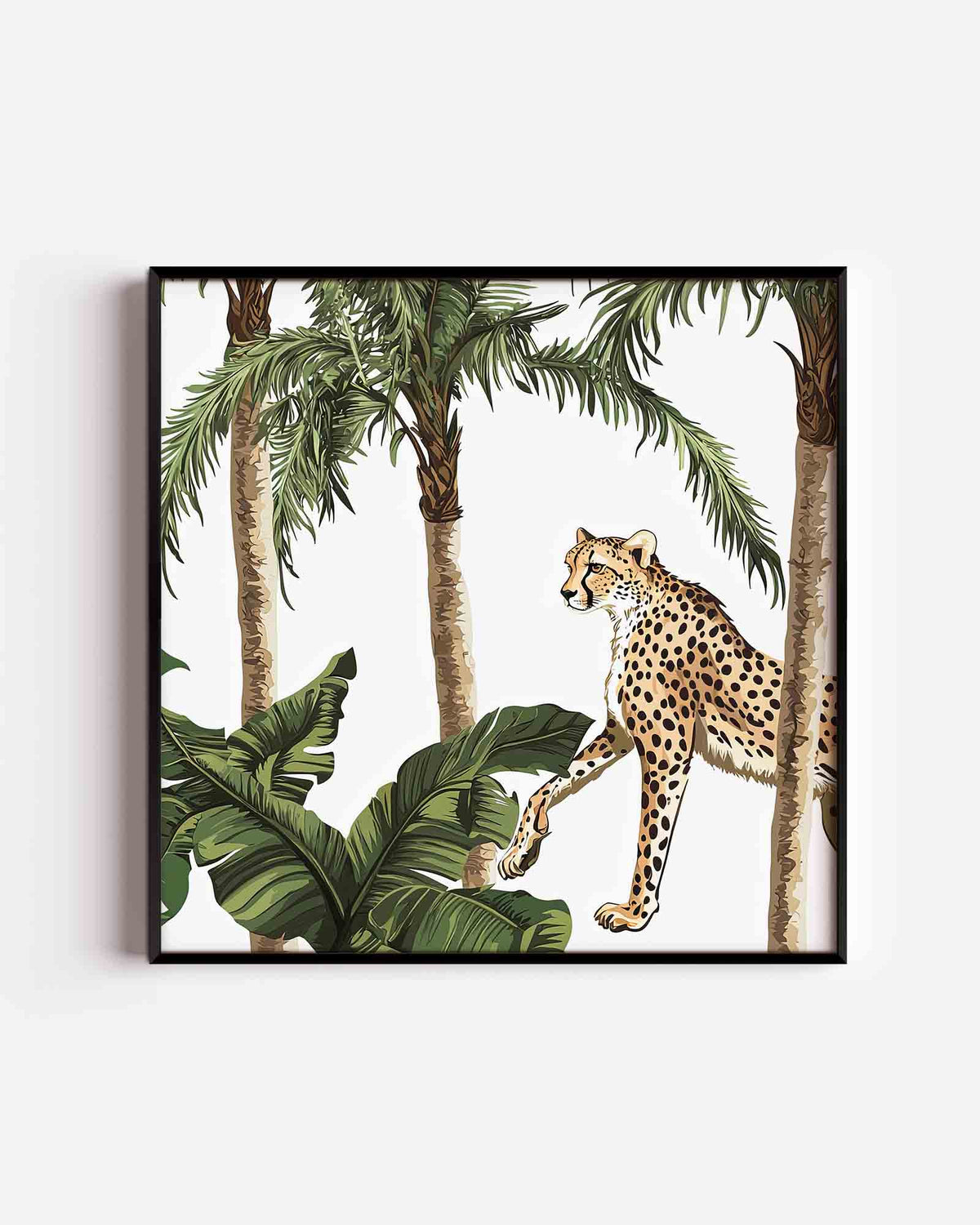 Luipaard tussen palmbomen – vierkante dierenposter als wanddecoratie