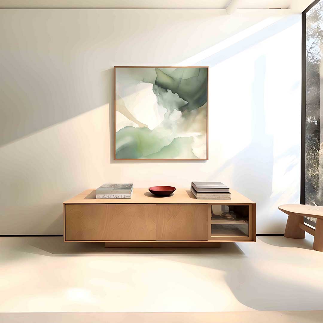 Abstracte groene vormen – vierkante abstracte wanddecoratie van WallArtistic