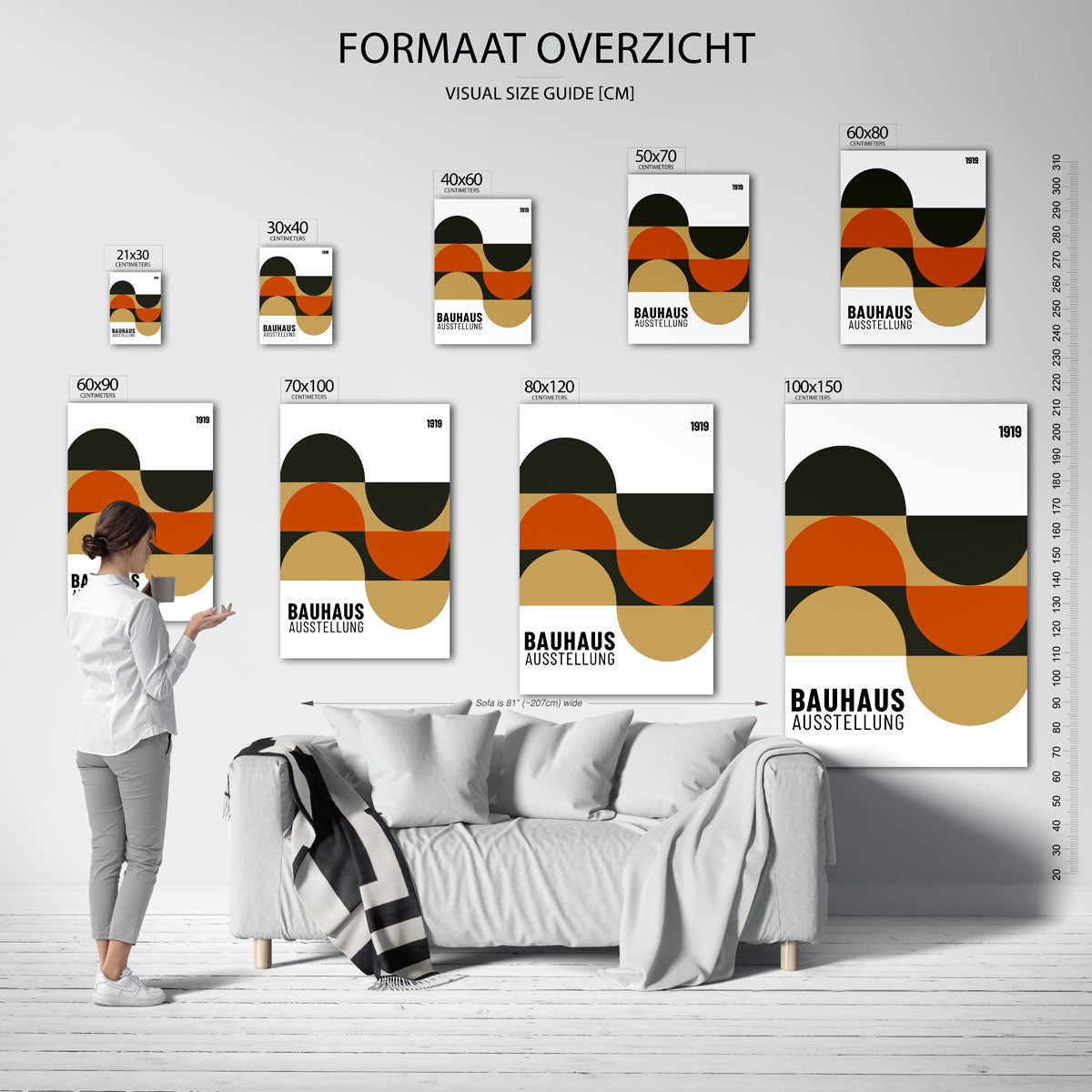 Halve cirkel ritme – geometrische poster in Bauhaus-stijl van WallArtistic
