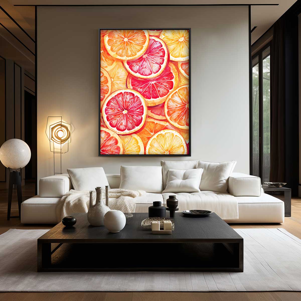 Zonnig Citrusfeest – kunstwerk met zwarte baklijst