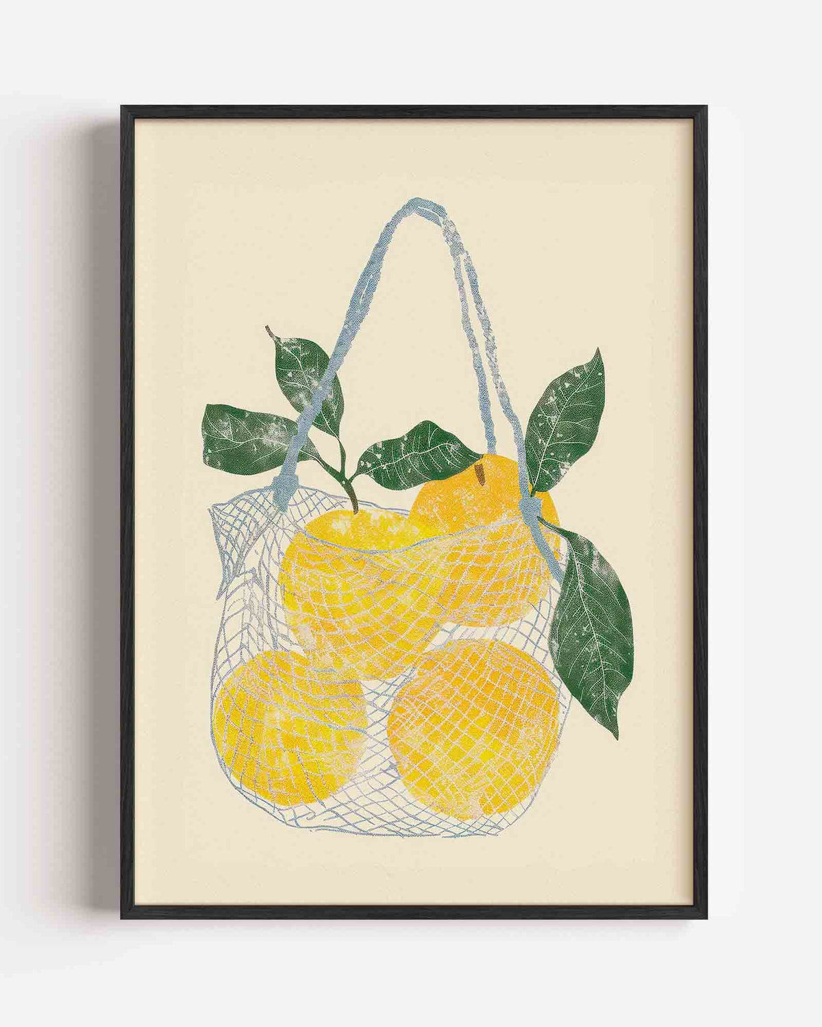 Citroenen in net – kleurrijke illustratie portret poster als wanddecoratie