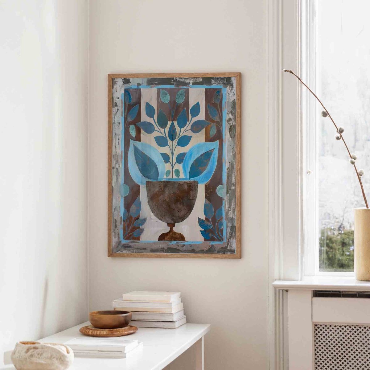 Bladeren in vaas – staande design wanddecoratie van WallArtistic