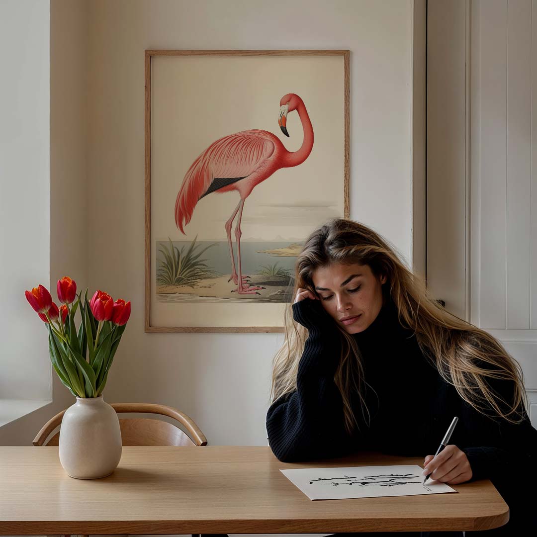 Elegante Flamingo Illustratie – staande muurposter met dierenthema