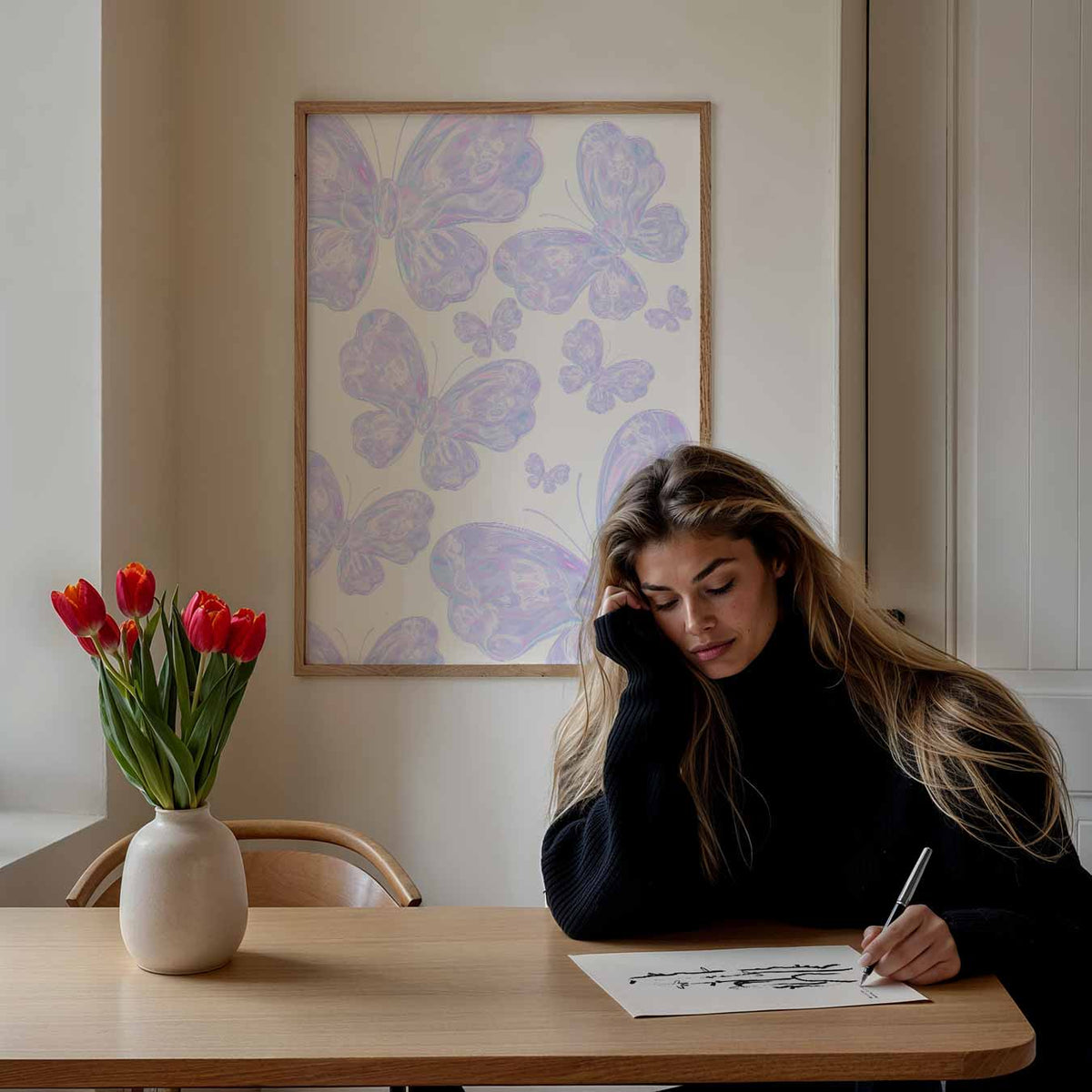 Vlinders in Pasteltinten – staande muurposter met zomerse uitstraling