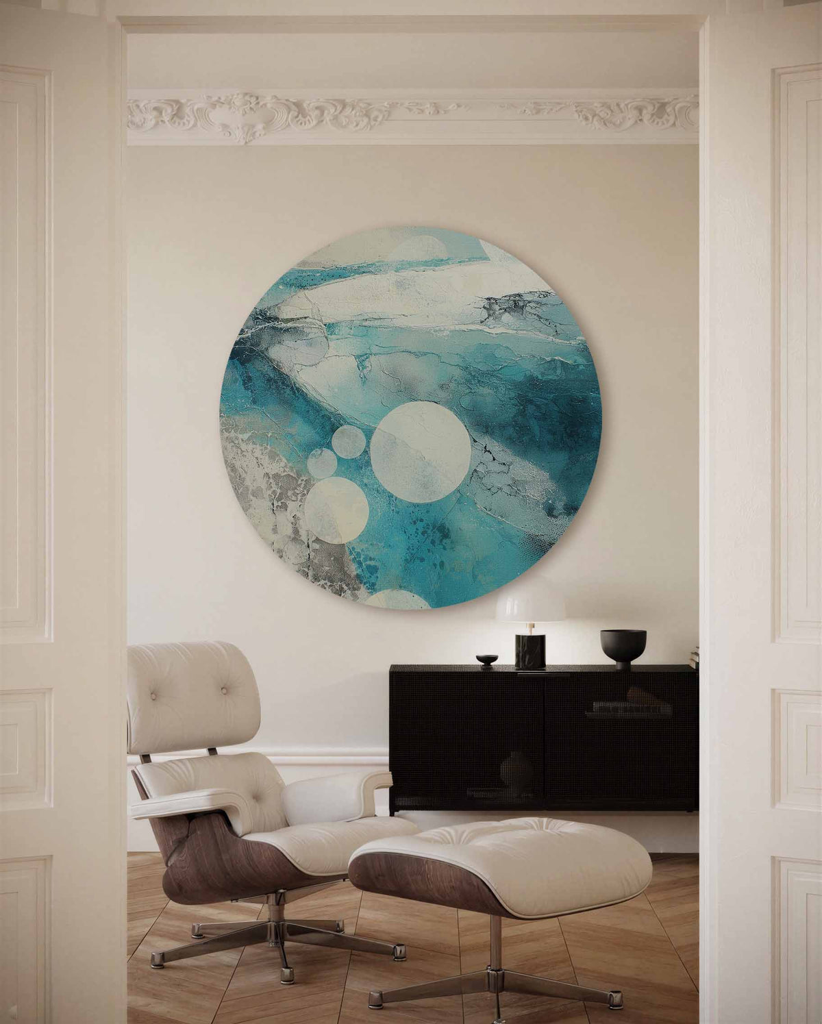 Abstracte cirkels – portret muurcirkel als ronde muurdecoratie