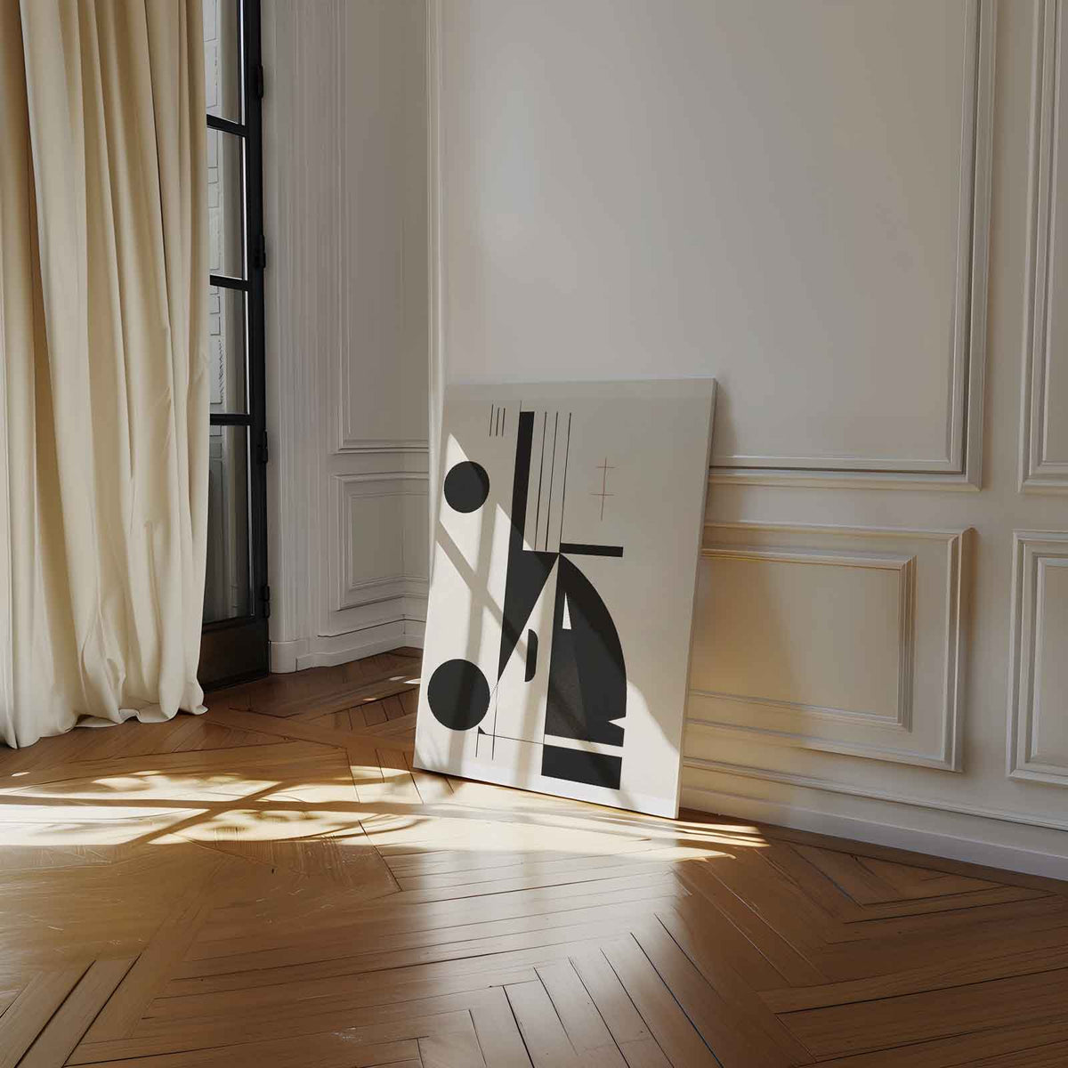 Geometrische Harmonie in Zwart en Wit – dibond kunstwerk als wanddecoratie
