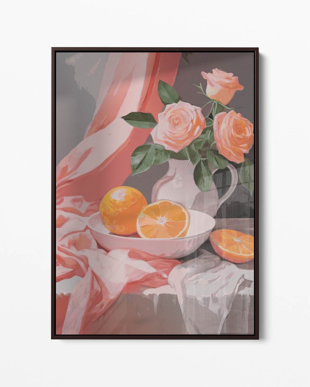 Bloemen en Sinaasappels Stillleven – portret kunstwerk als wanddecoratie