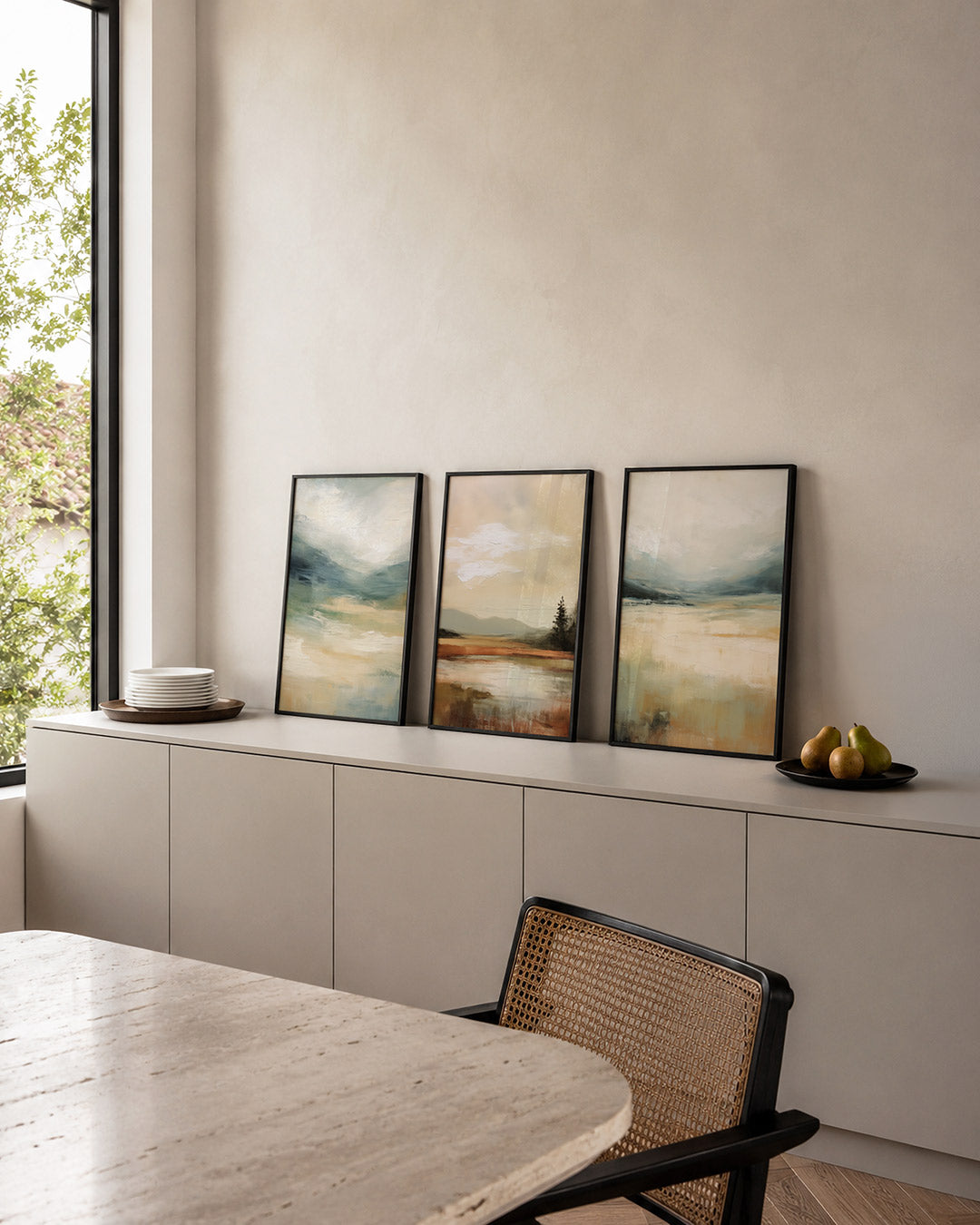 Zachte kleurstromen – deze posterset in drie delen toont vloeiende overgangen van blauw, groen en – weergave 4