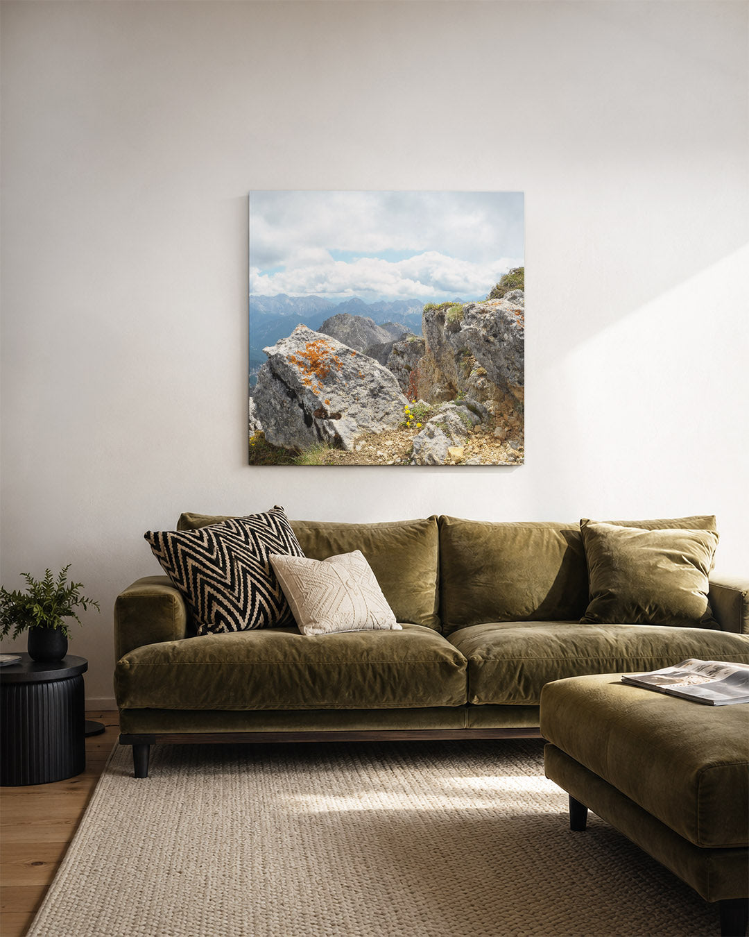 Berglandschap met rotsen kunstwerk – derde productweergave – deze kunstwerk toont een indrukwekkend berglandschap met ruige