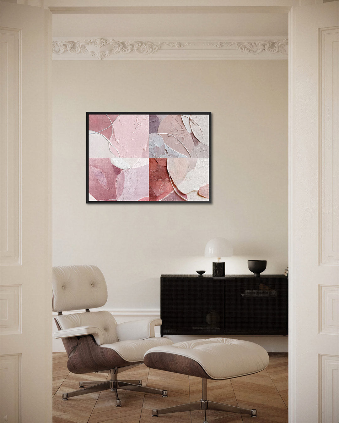 Zachte roze texturen – liggende wanddecoratie