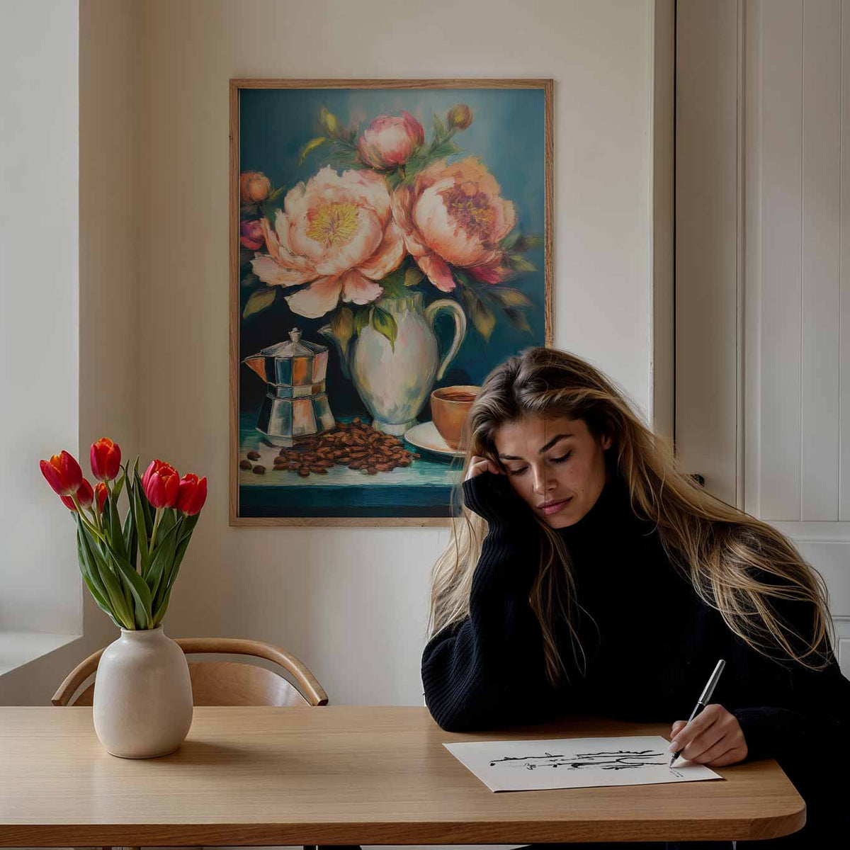 Koffie en Bloemen – bloemen poster als moderne staande wanddecoratie