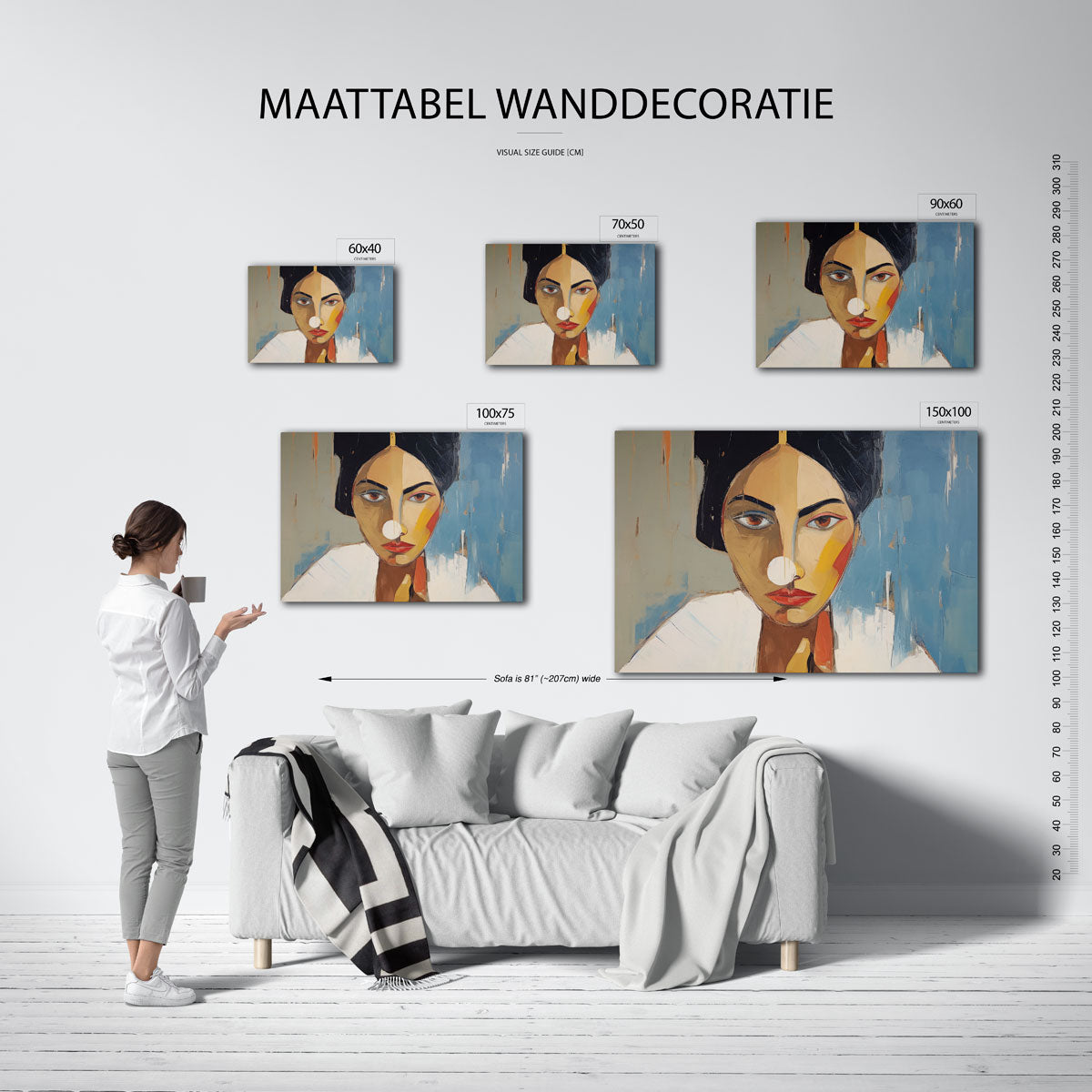 Portret compositie – moderne liggende wanddecoratie