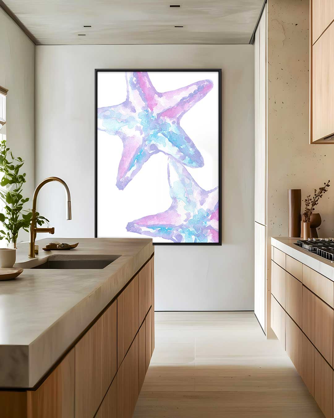 Pastel zeesterren – staand kunstwerk voor modern interieur