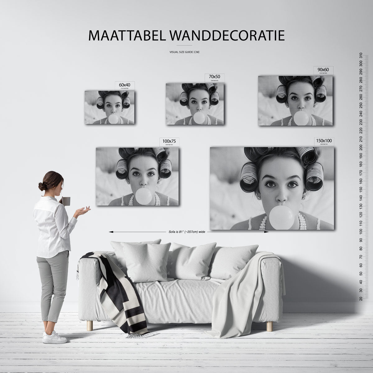 Speelse portretfotografie – moderne liggende wanddecoratie