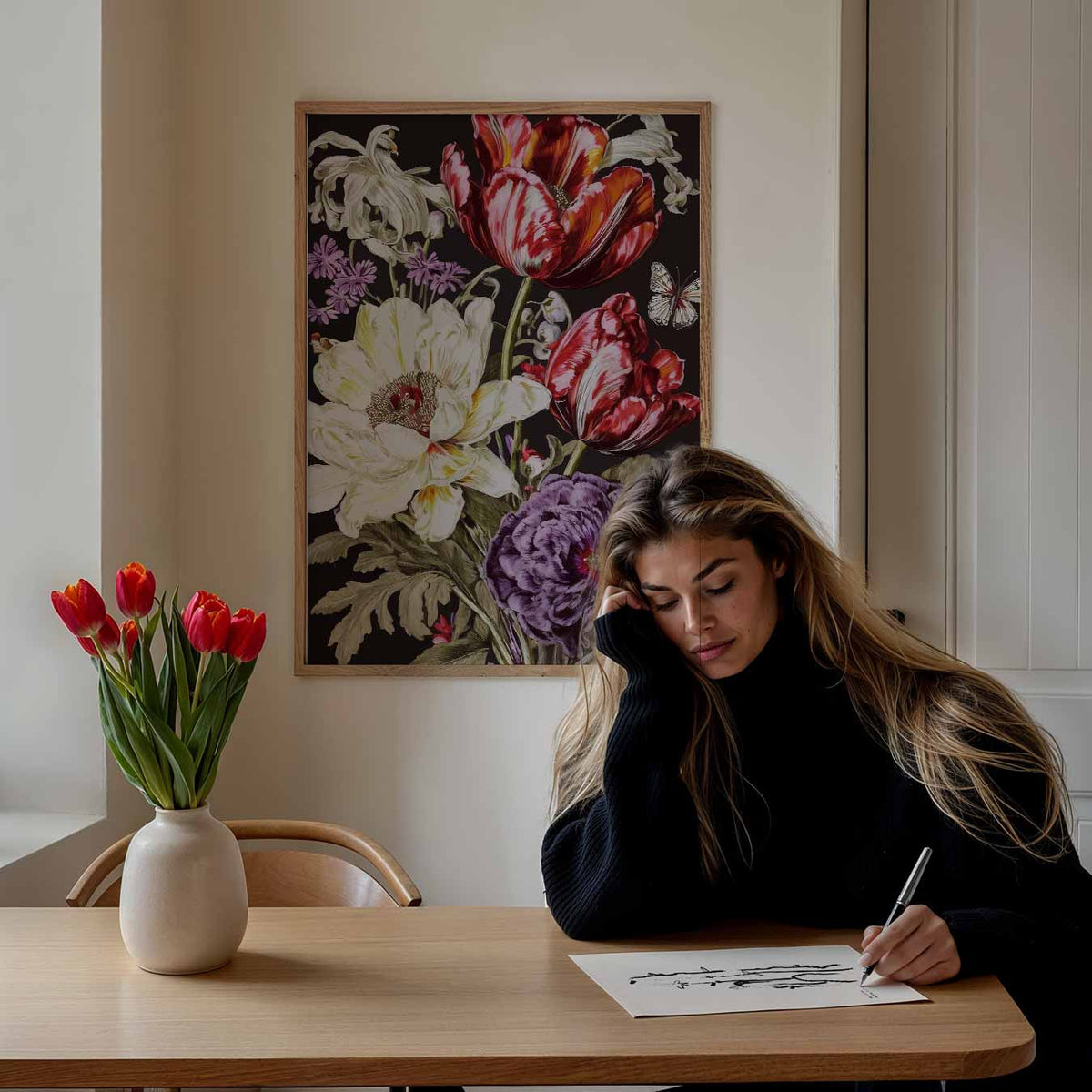 Bloeiende Elegantie – bloemen poster als moderne staande wanddecoratie