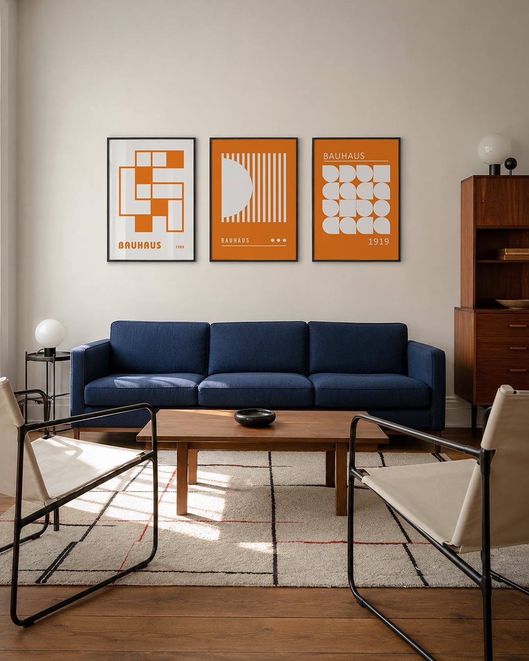Vorm en kleur driedelige posterset – deze posterset in drie delen toont een speelse combinatie van oranje en wit. Rechte