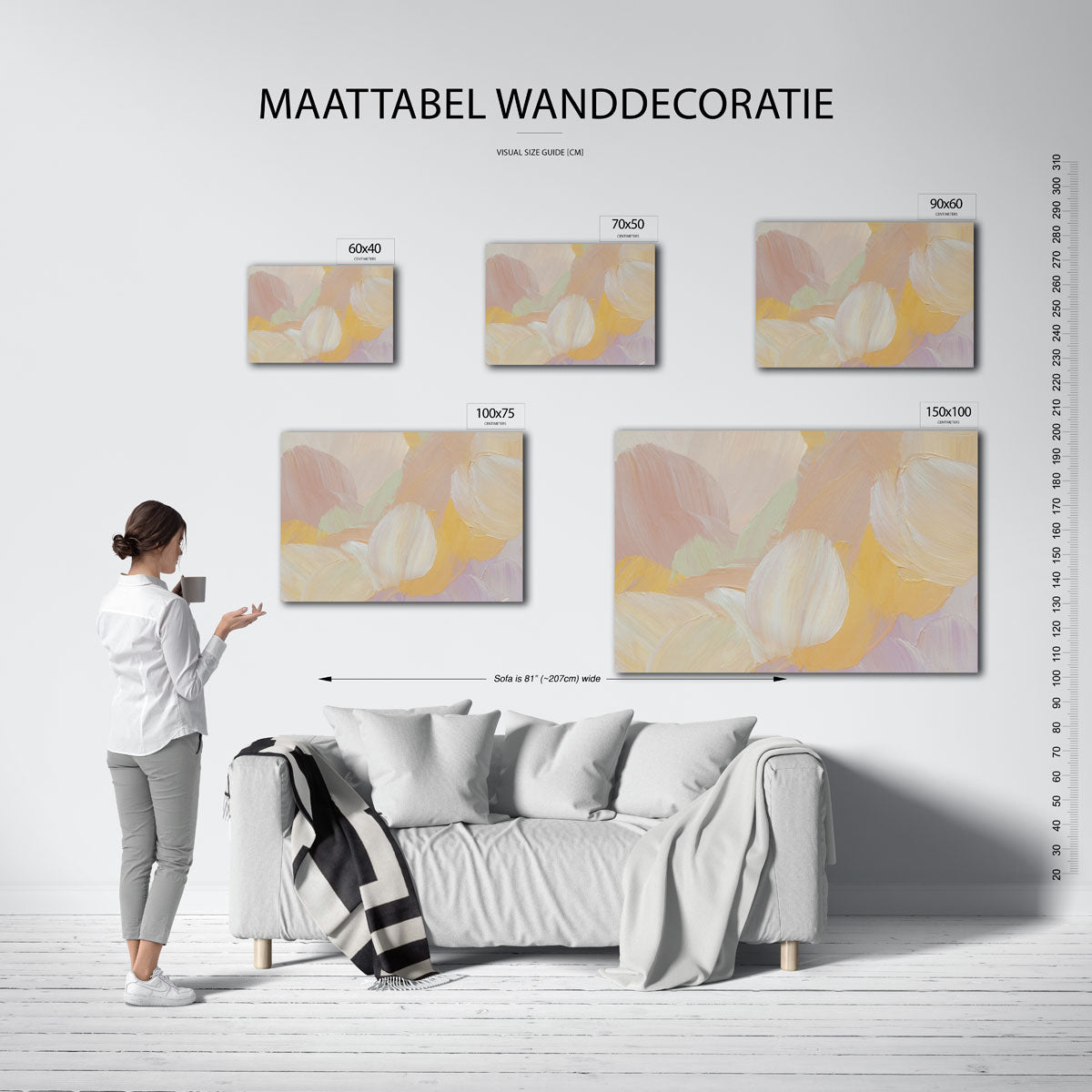 Zachte kleuren compositie – Beige – moderne liggende wandkunst