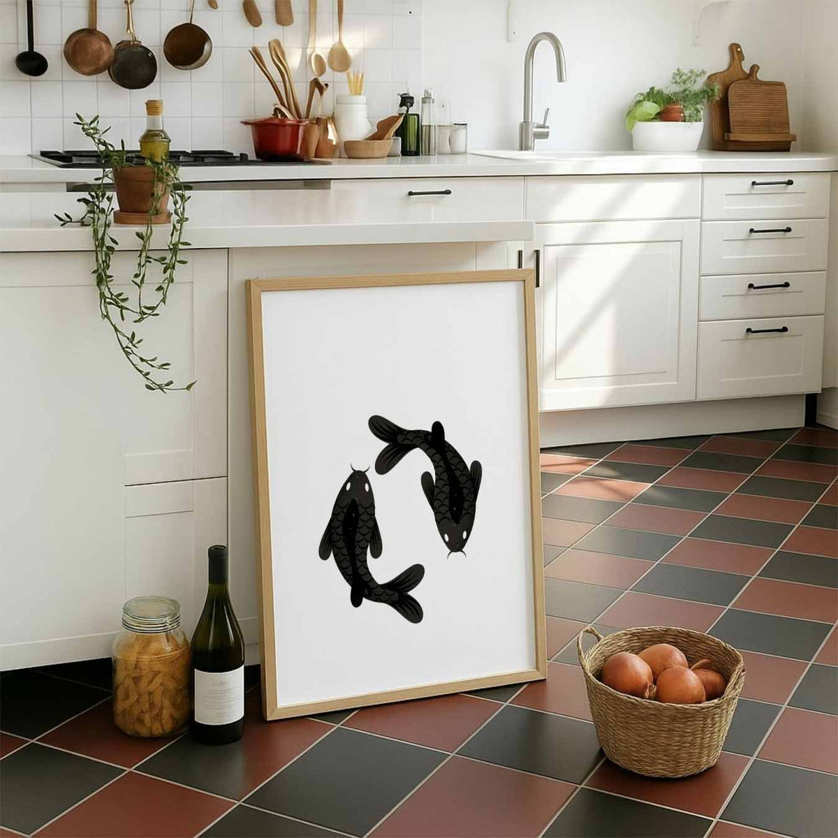 Koi Vissen Yin Yang – staande muurposter met zomerse uitstraling