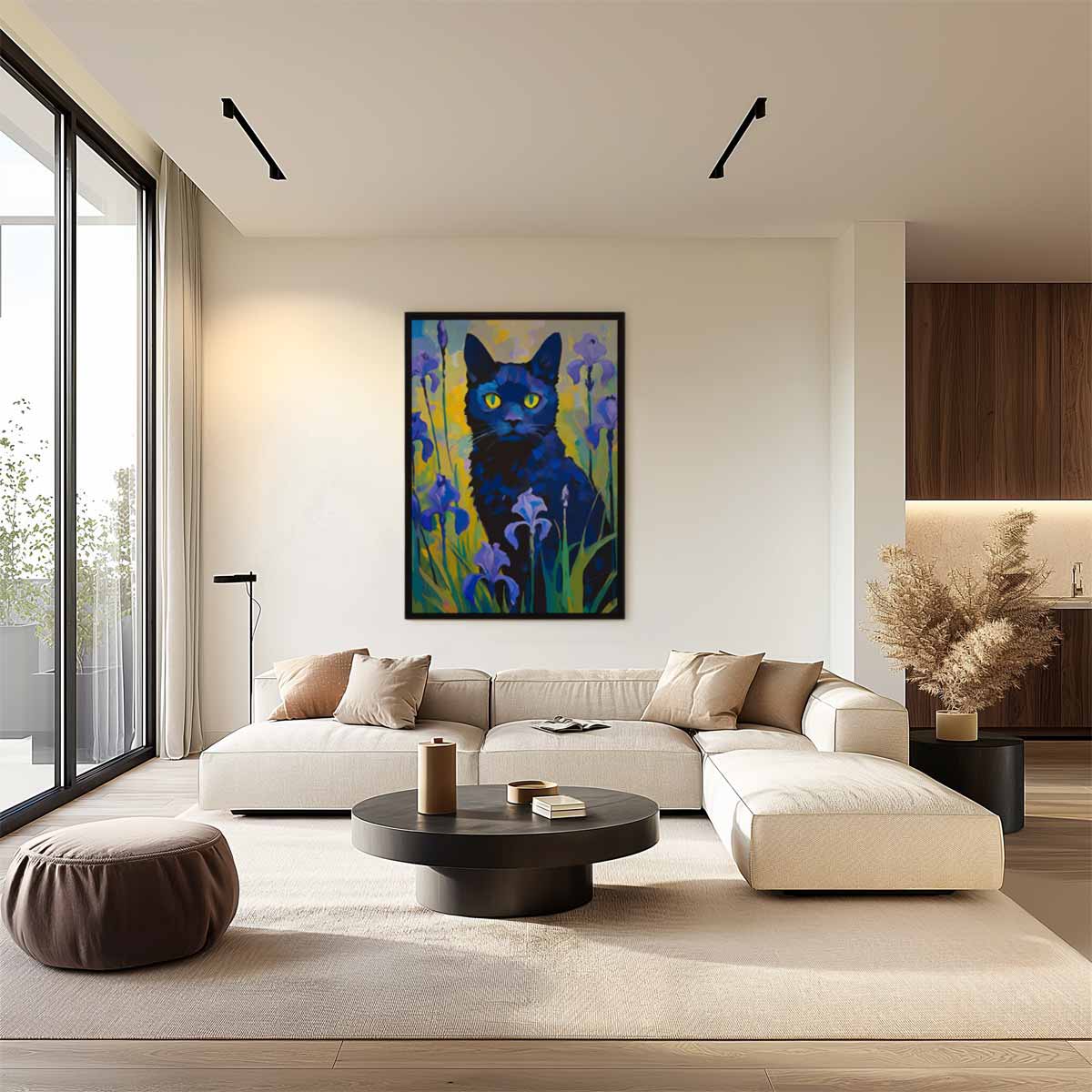 Kat Tussen de Irissen – staand kunstwerk voor modern interieur