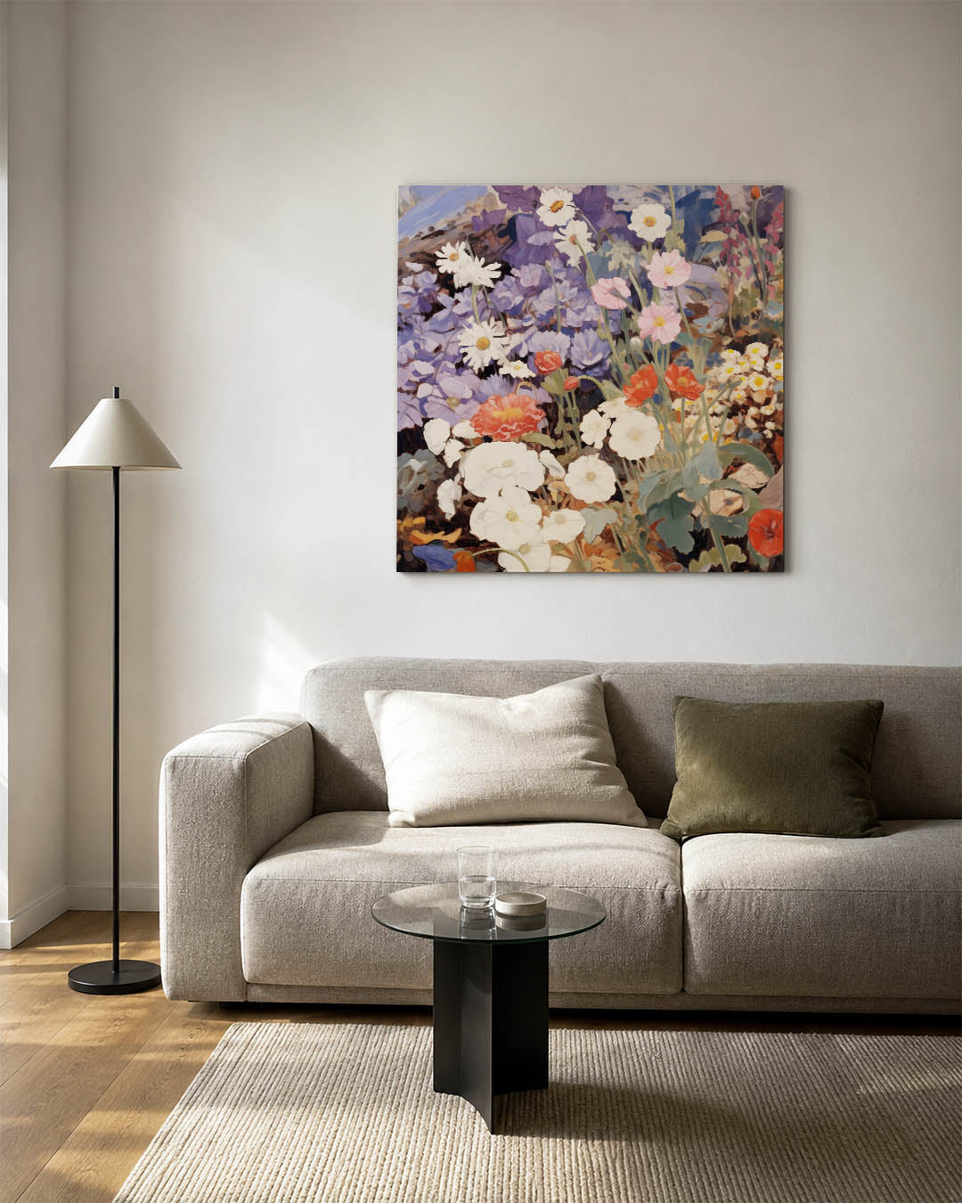 Bloemenpracht kunstwerk – detailweergave – dit kunstwerk toont een weelderige verzameling bloemen in diverse kleuren. De