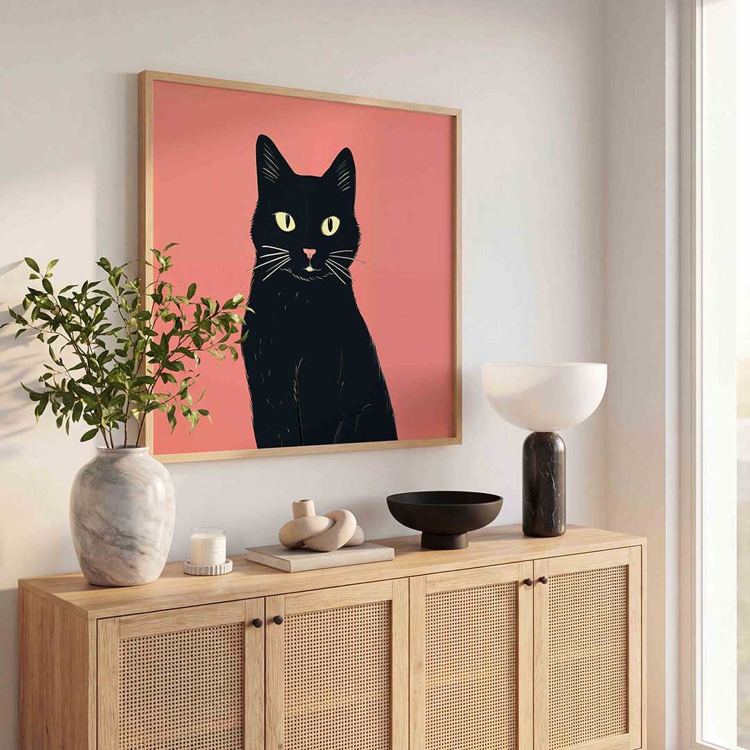 Zwarte kat – dierenillustratie als vierkante poster