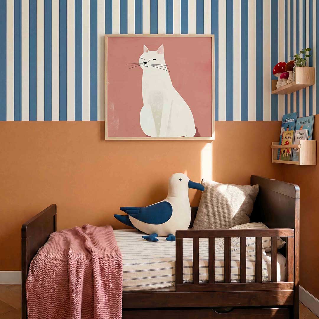 Witte kat – kids poster in vierkant formaat