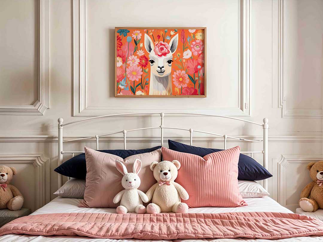 Lama en bloemen – kids poster in liggend formaat