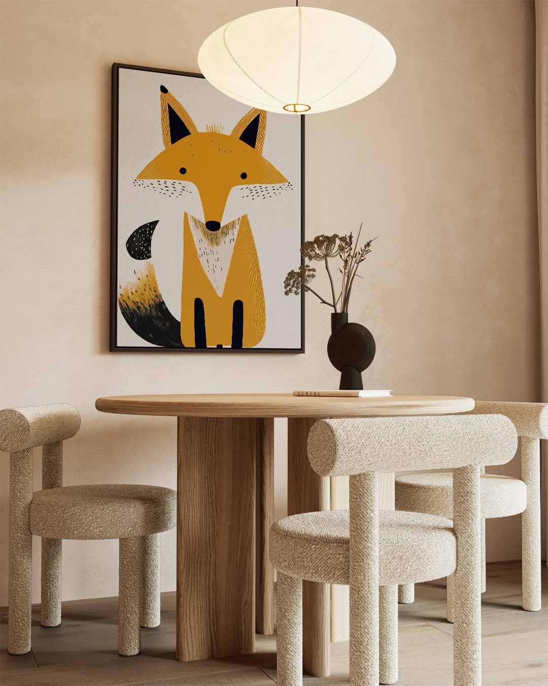 Vrolijke Vos Illustratie – staand kunstwerk voor modern interieur