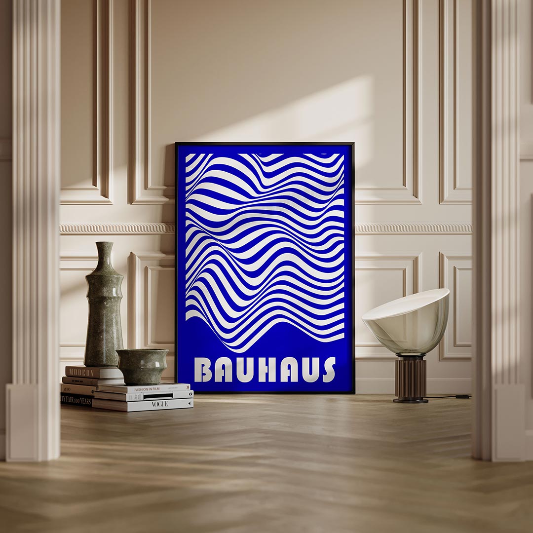 Golvend lijnenspel – moderne Bauhaus wandkunst als poster