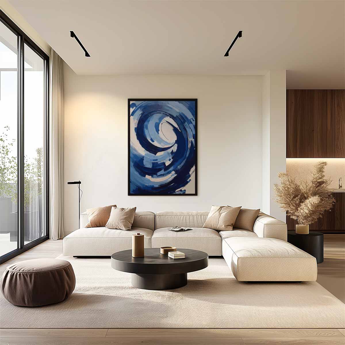 Blauwe Wirwar – plexiglas wanddecoratie in portret formaat
