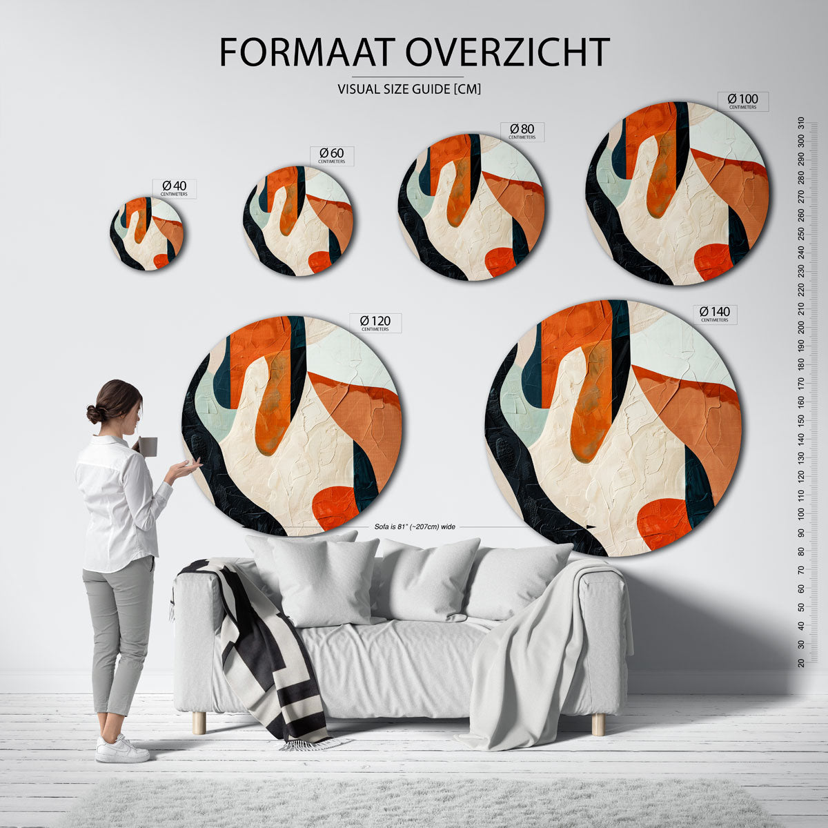 Abstracte vormen – ronde muurdecoratie met vrouwelijk portret